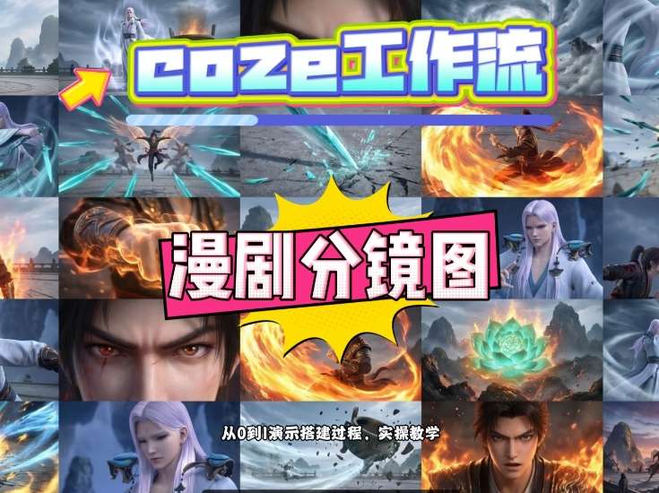 通过Coze工作流,制作《动漫分镜图》,两分钟制作完成25宫格分镜图,从0到1演示搭建过程,实操教学-亮剑学堂