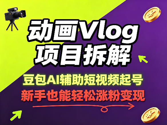 动画Vlog项目拆解，豆包AI辅助短视频起号，新手也能轻松涨粉，43条作品涨粉8.3W-亮剑学堂
